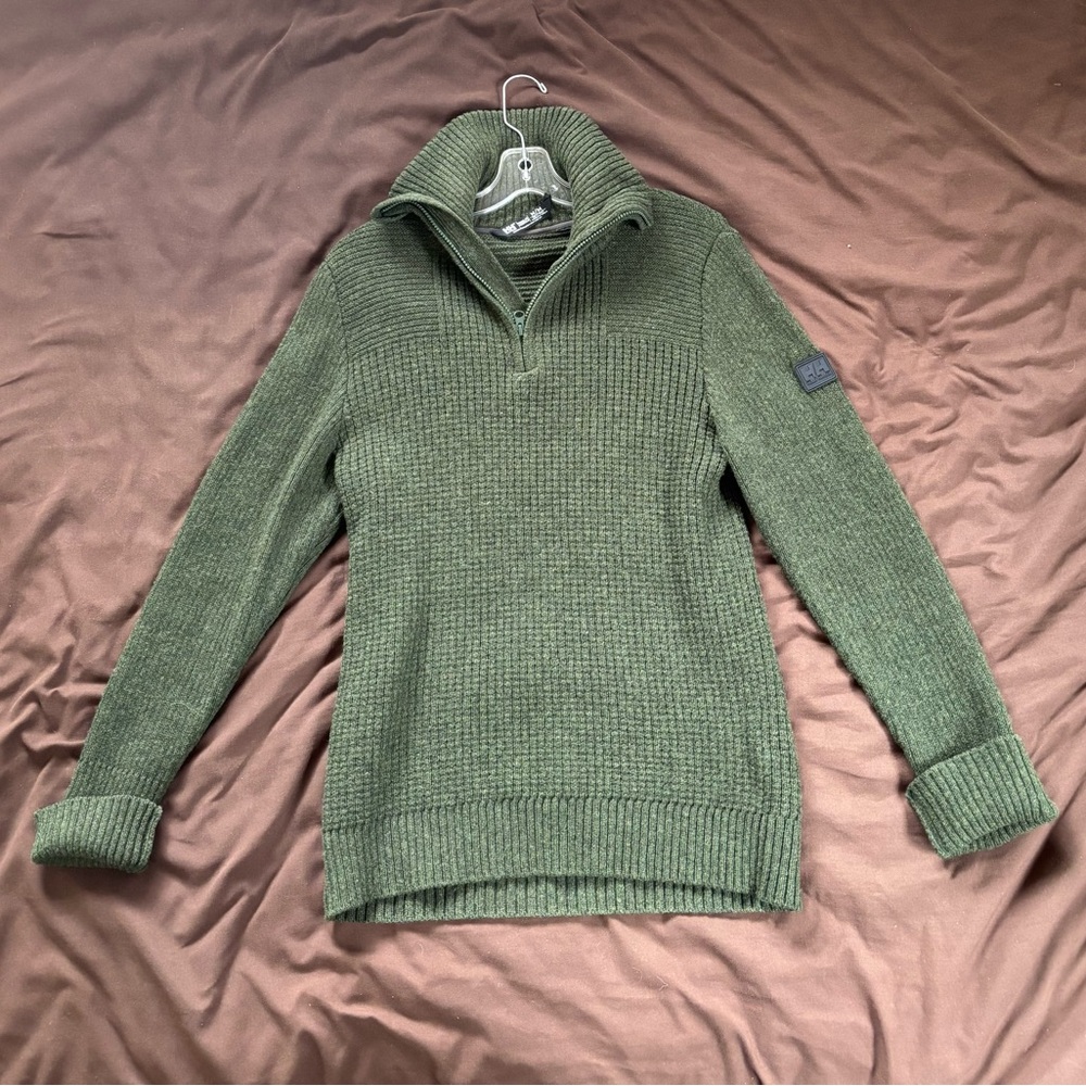 Helly Hansen Green Ribbed Knit Wool Sweater
